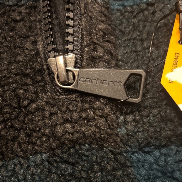 Carhartt Fleece Pullover Half Zip Plaid Black Teal Blue Green S - Picture 8 of 12